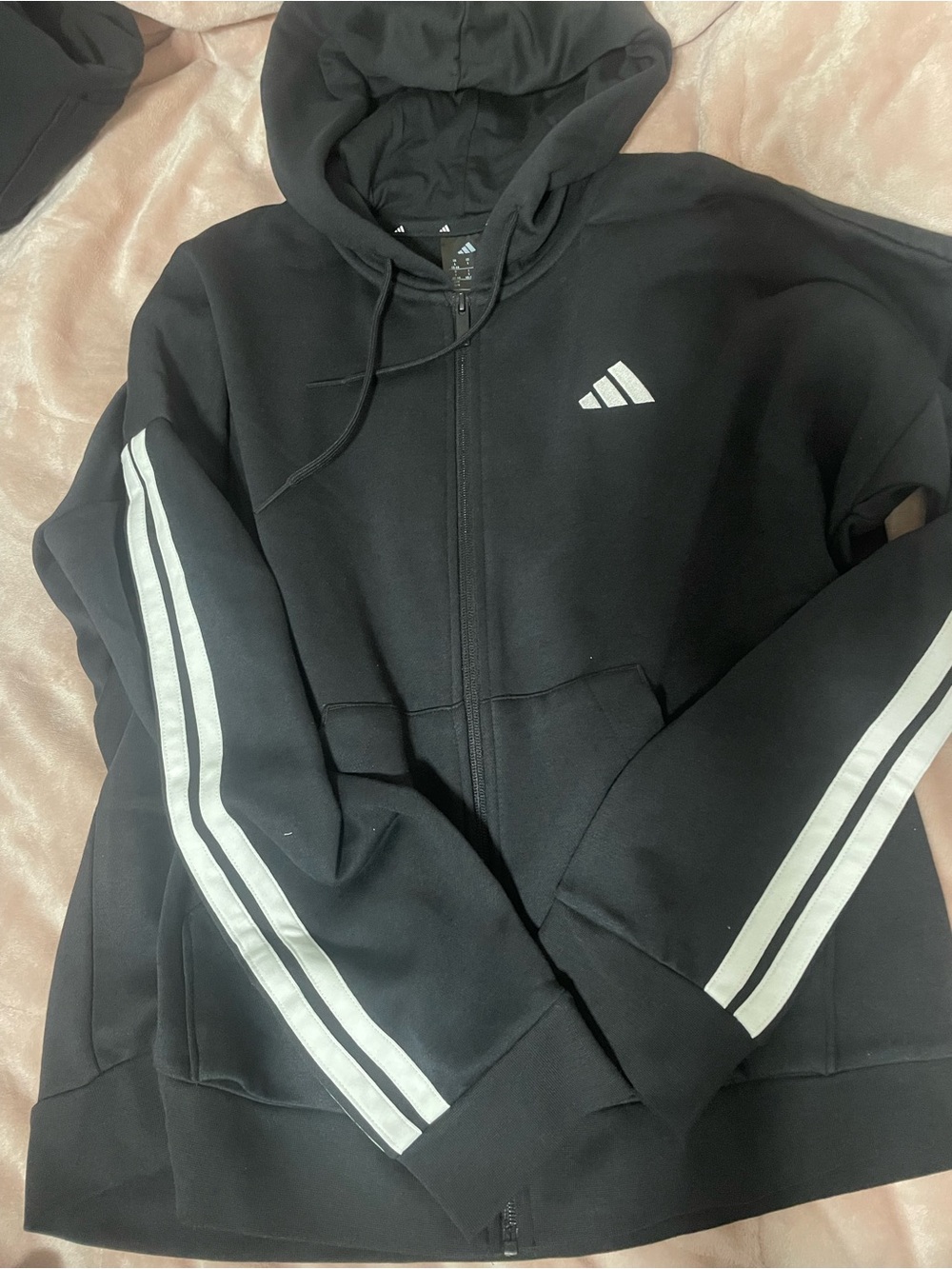 Adidas Women’s Black Full-Zip Hoodie with White Stripe Detail